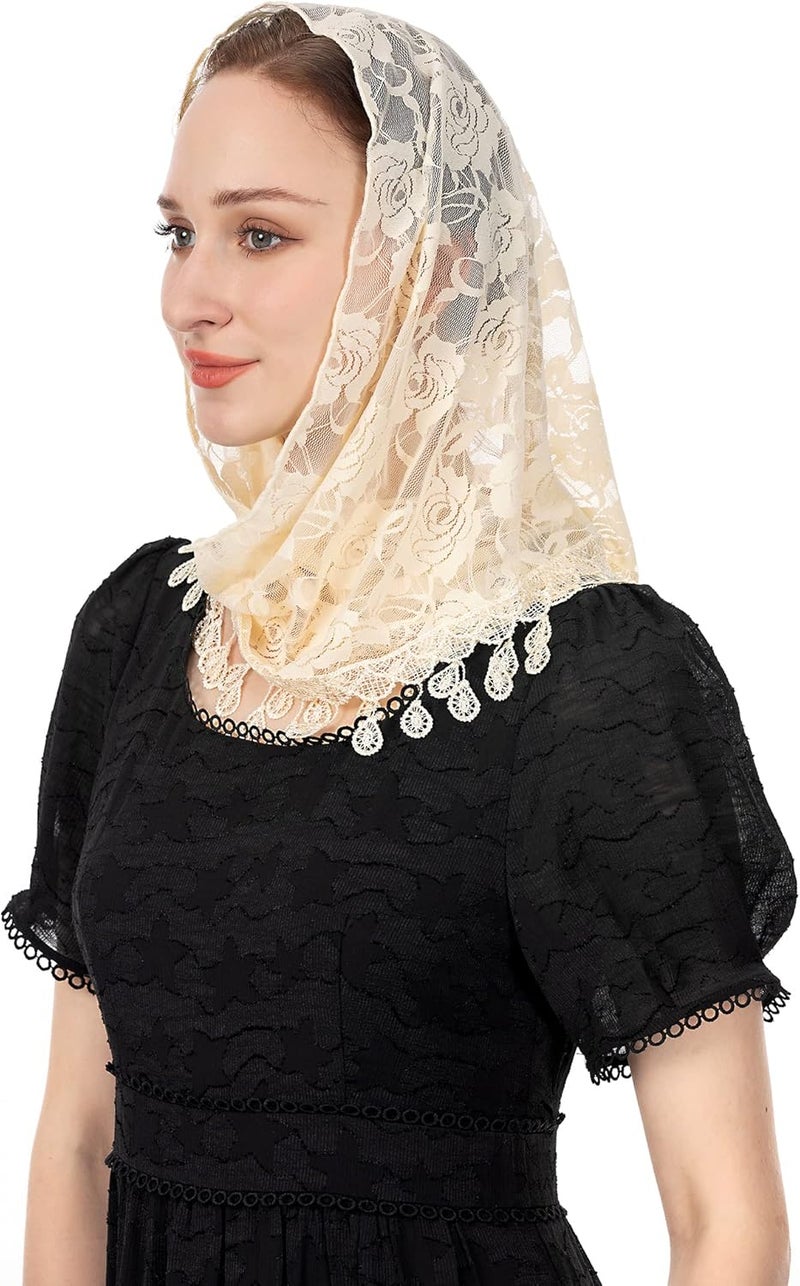 Wgior حجاب مثلث للكنيسة - غطاء رأس دانتيل لطقوس الكاثوليك للنساء - Image 4